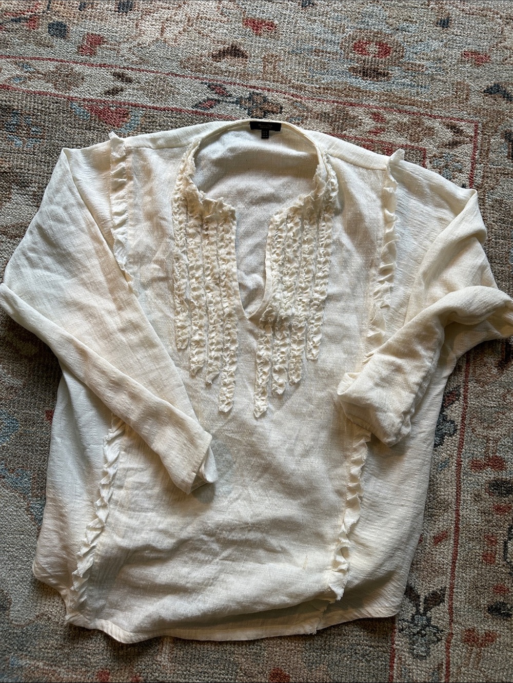 Massimo Dutti Cream Ruffle V-Neck Tunic